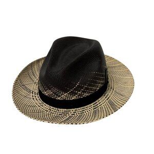 Bailey of Hollywood Warlick Panama Fedora Hat Dipped Nail Black Tan Palm Size XL